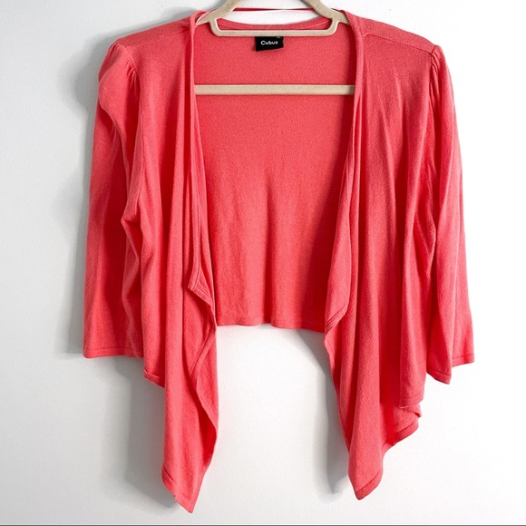 Wrap Cardigan in Coral Pink Soft Knit Fabric - Picture 1 of 7